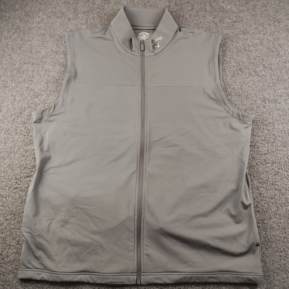 Callaway Vest Mens XL Opti-Dri Gray Full Zip Golf Preppy Stretch EUC